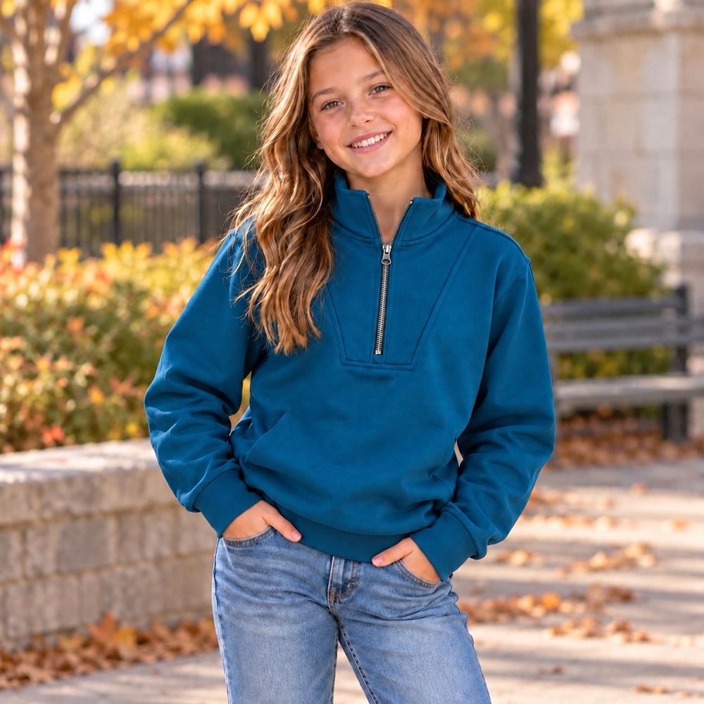 Member's Mark Pullover Girls XL 14/16 Teal NEW Sandwash Quarter Zip Top